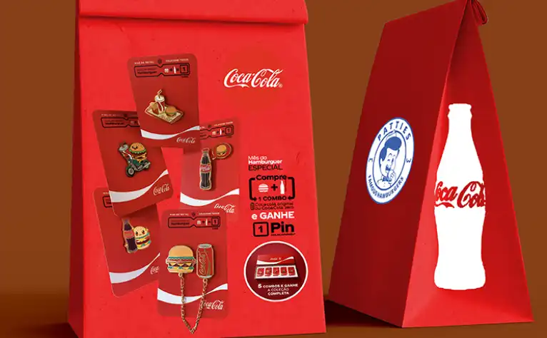 Imagem de Patties e Coca-Cola FEMSA Brasil: Pins gratuitos colecionáveis em ação inédita e limitada