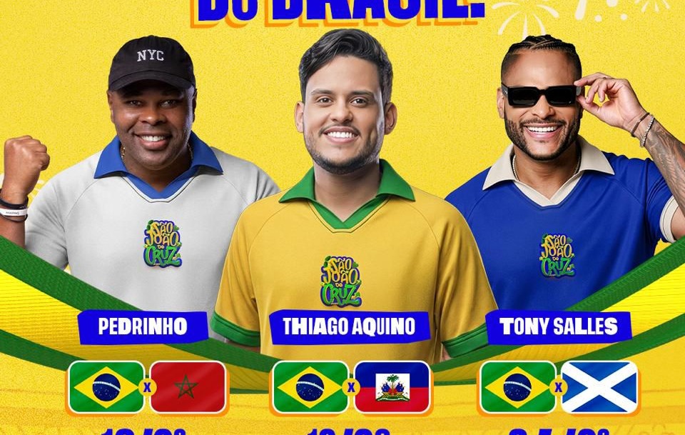 Imagem de Tony Salles, Thiago Aquino e Pedrinho vão comandar a torcida do Brasil no São João de Cruz